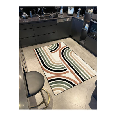 Yellow Tones Modern Themed Pattern Decorative Washable Rug