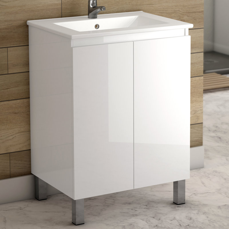 Jasso 24'' Single Bathroom Vanity with Ceramic Top, White