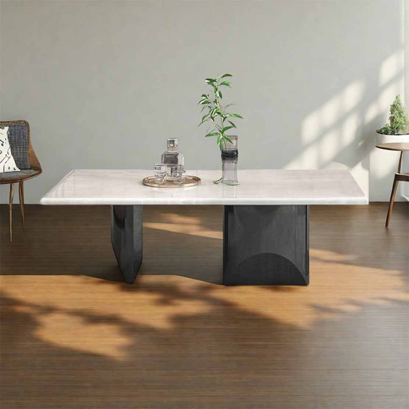 Table basse rectangulaire en marbre clair, H 15,4 po x L 51,2 po x l 31,5 po, Blanc