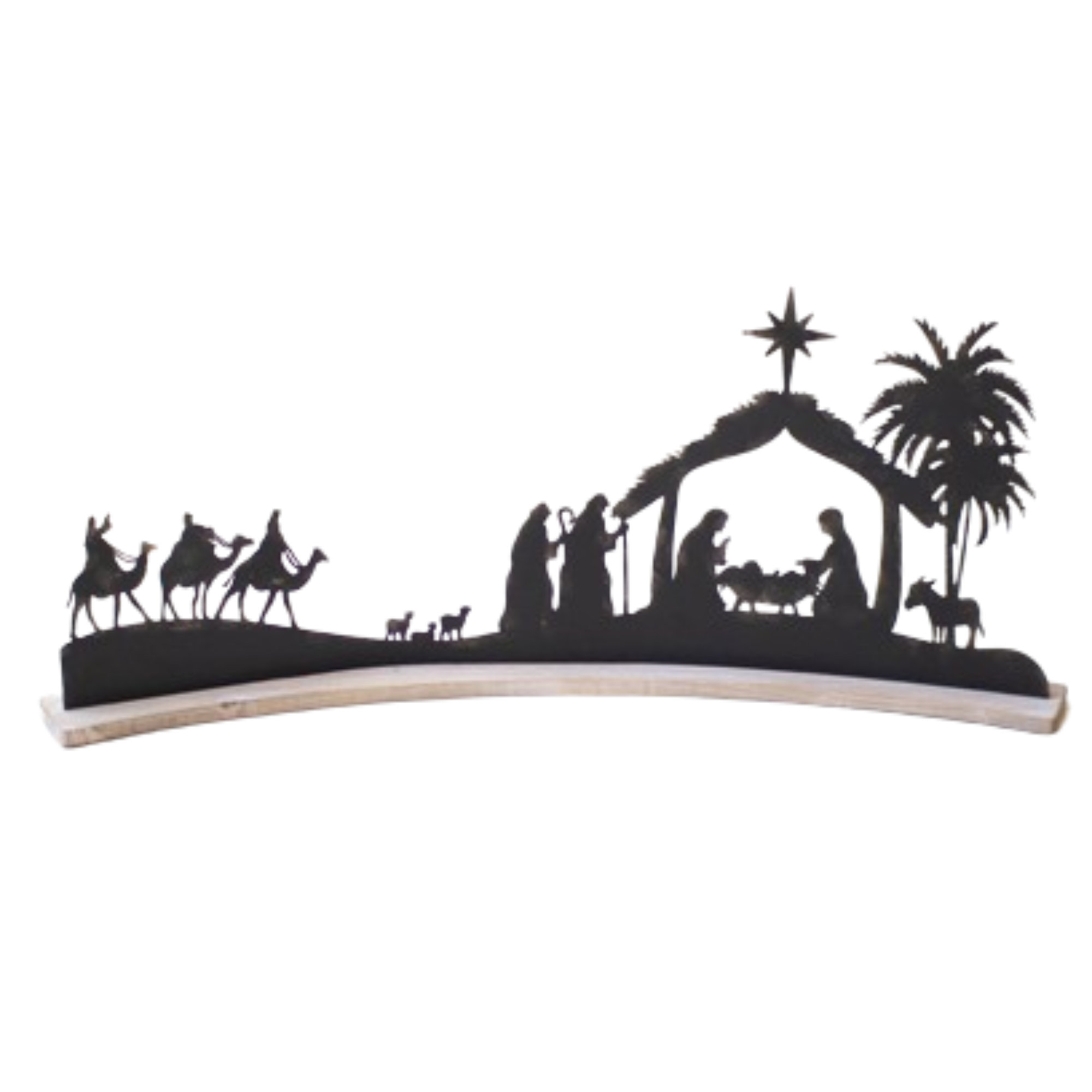 The Holiday Aisle® Modern Black Metal Nativity On A Curved White Wood Base Wayfair
