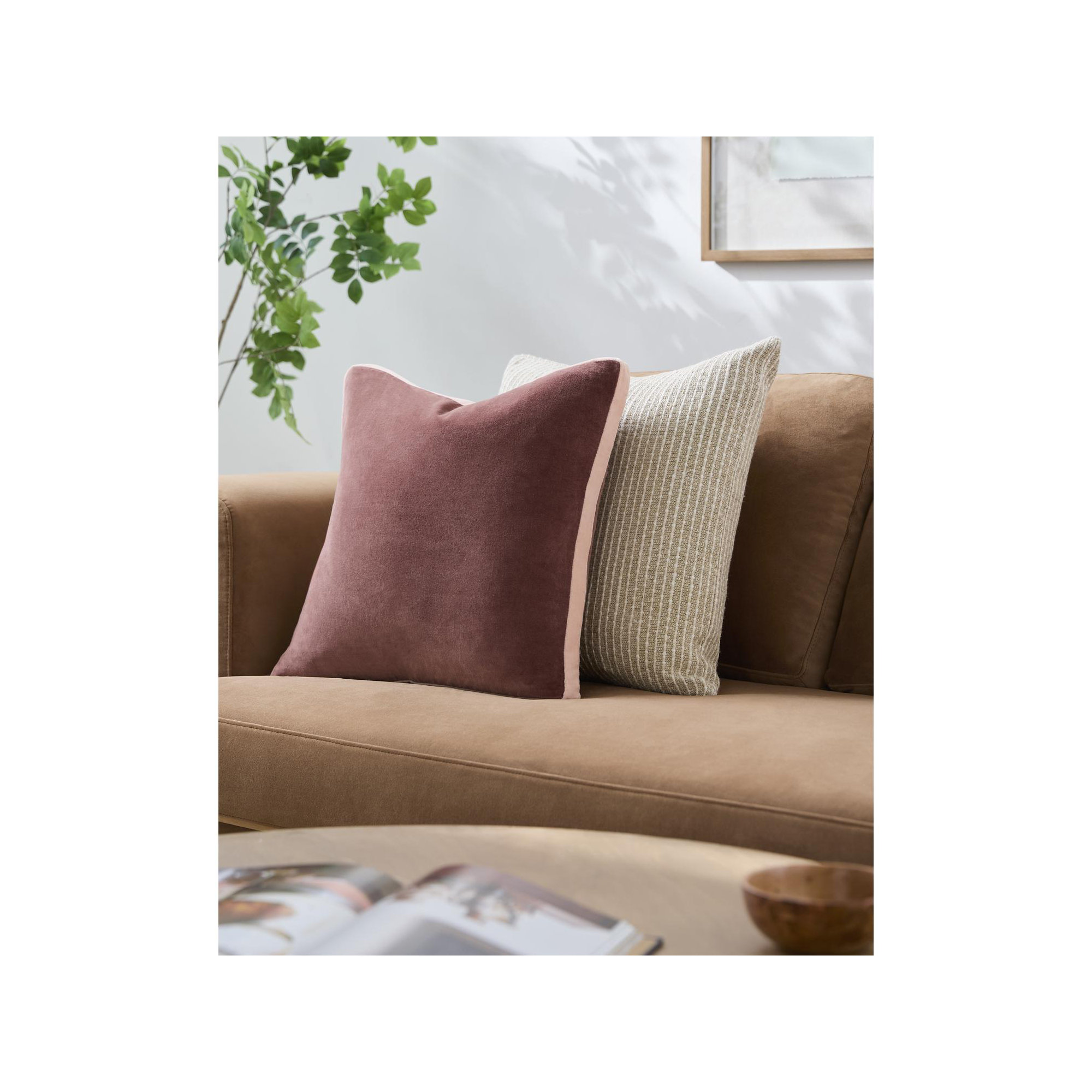  Nicholas Cotton Throw Pillow, Down, 18" x 18", Brown/Pink