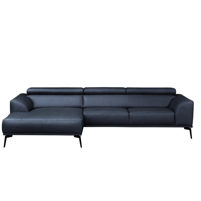 Blagovesta Genuine Semi-Aniline Leather Corner Sofa with Upholstered Frame, Left Hand Facing, Dark Sky Blue