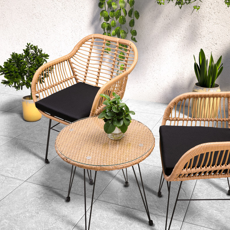Brackenley 2 - Person Wicker Patio Dining Set with Round Table , Cushions Included
