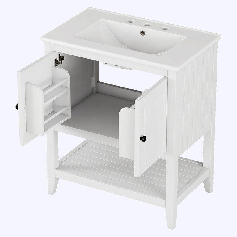 Meuble-lavabo moderne avec lavabo en céramique, Blanc