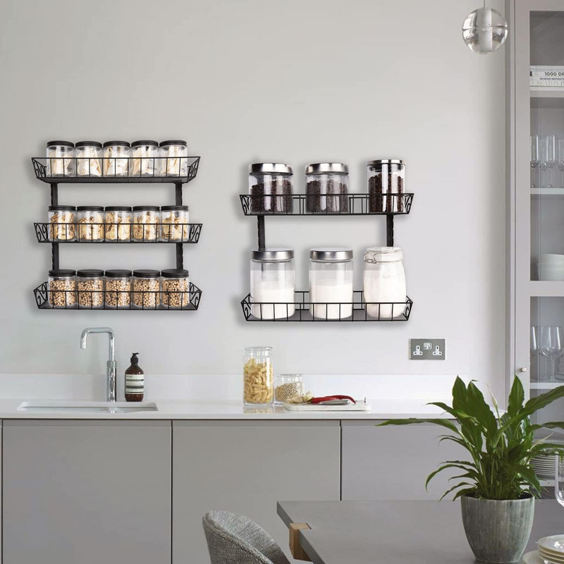 Adjustable Wall Mount Spice Rack, 9-Tier Dual-Use (Multi-Use) Organizer, Black