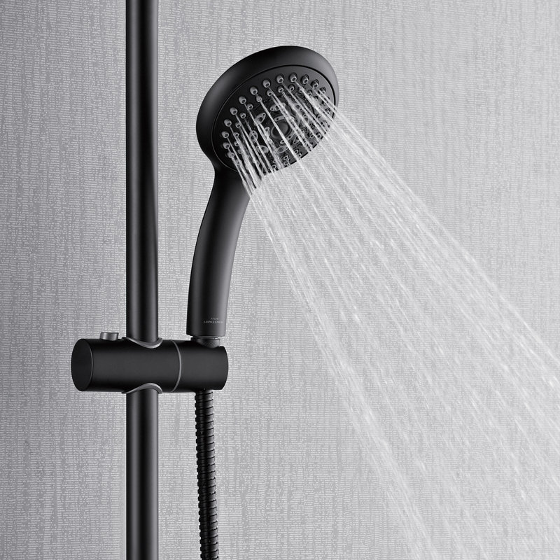 FORNO ACQUA AcquaFALL Shower, Matte Black Finish, Overhead Rainfall Shower, 7 Function Diverter, Handheld Shower Head, Body Jets, 1.8 GPM Flow Rate