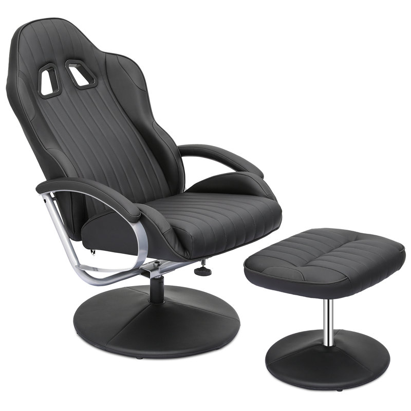 Upholstered Reclining Swivel Chair with Adjustable Angle and Footrest, Black