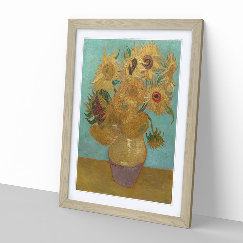 Vase with Twelve Sunflowers by Vincent Van Gogh - Picture Frame Painting, Oak Framed, 48cm H x 36cm W x 2cm D