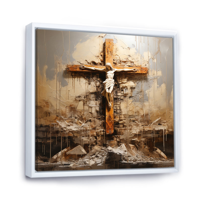 Divine Love, croix religieuse sur toile, Cadre flottant blanc, H 30 po x l 30 po x P 1 po