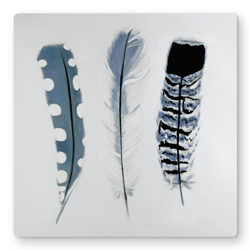 Delicate blue feathers - Feathers Animals metal print decor, 16" H x 16" W