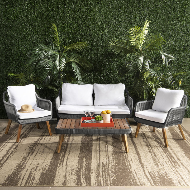4 Piece Sofa Seating Group with Cushions, Dark Gray Frame/Beige Cushion