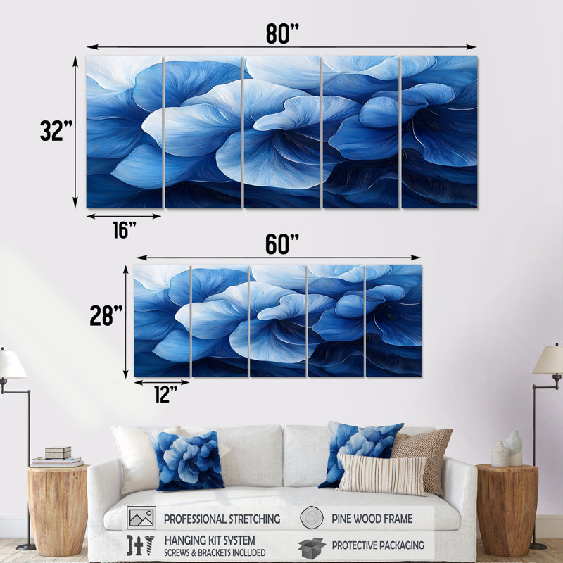 Blanc sur bleu jonquilles Bloom II - jonquilles murales - Art mural traditionnel, H 28 po x l 60 po, 5