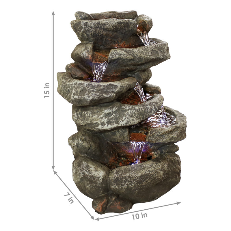 Ramon Stone Falls Rustic Gray Tabletop Fountain with LED Lights