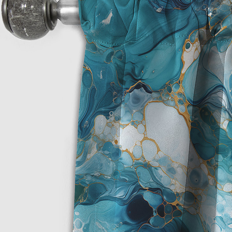 Rideau occultant en marbre bleu et bleu océan à motif allure abstraite - 1 panneau, L 52 po x L 108 po