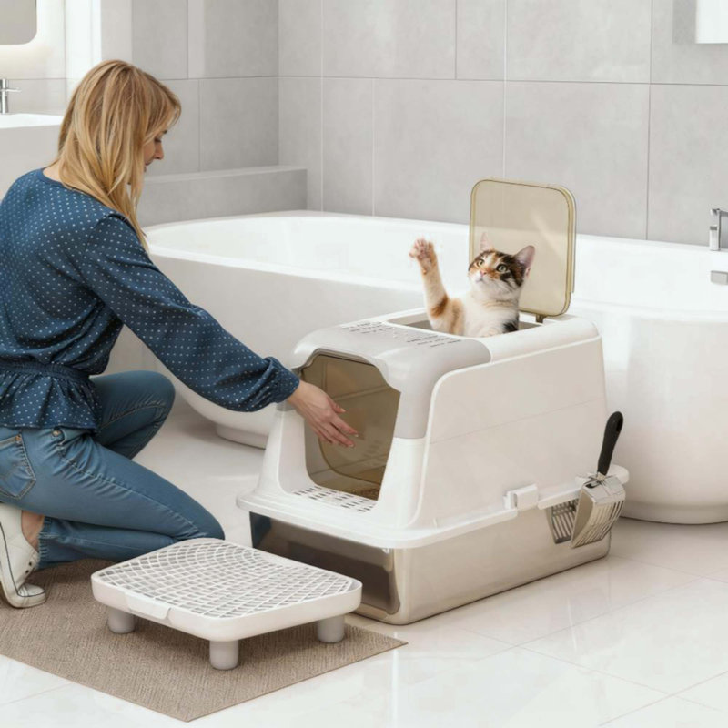 Cat Litter Box, Enclosed Cat Litter Box With Scoop, Deodorizer Bag