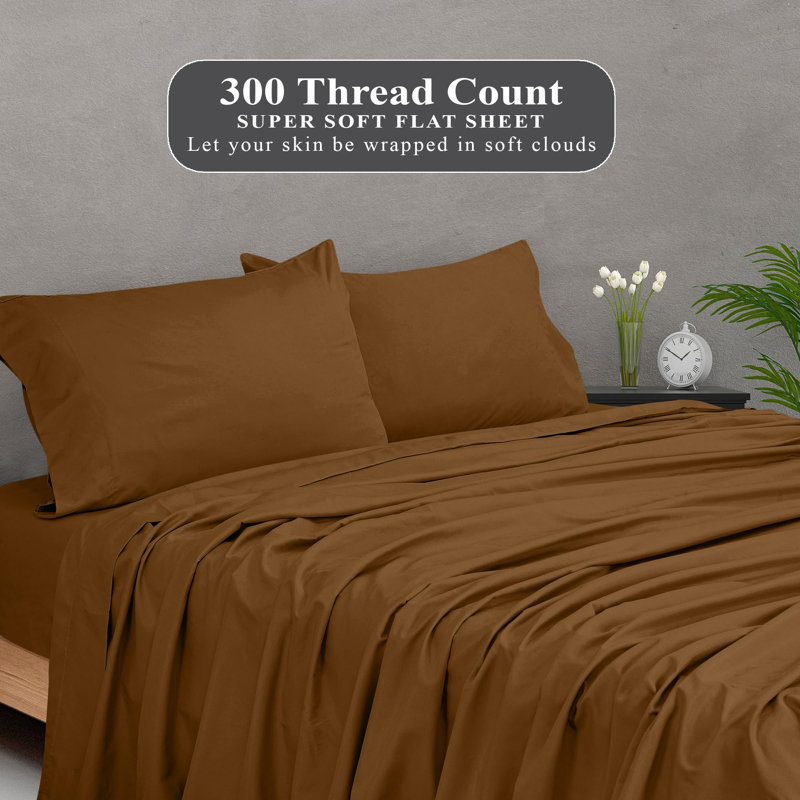 Royale Linens 300 Thread Count 100% Long Staple Combed Cotton Flat Sheet - Super Soft - Top Sheets - Flat Sheet Sold Separately - Breathable, Cool & Crisp Percale Sheets Only