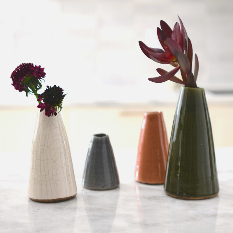 Vase de table en terre cuite Orlando, Blanc / brun / gris