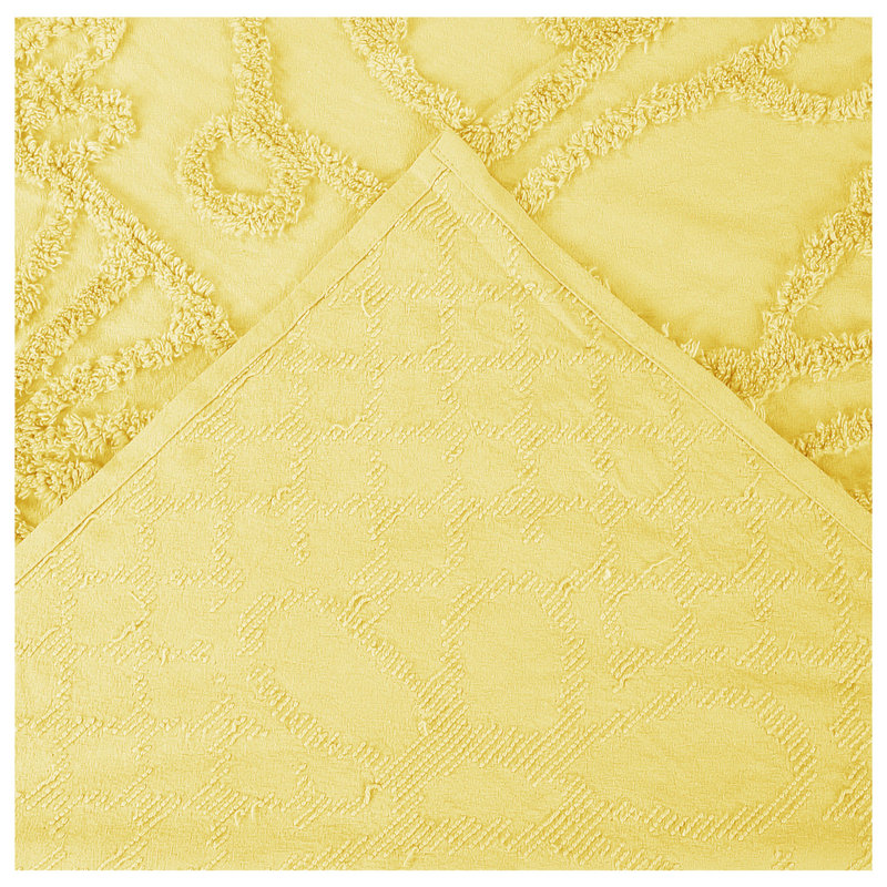 Ensemble de couvre-lit en chenille Trevor pour lit double / grand, ensemble de couvre-lit 100% coton avec 2 taies décoratives standard, literie traditionnelle héritage texturée, confort doux et respirant toutes saisons, certifié OEKO-TEX, jaune
