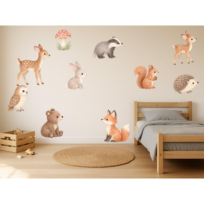 Woodland Animal Wall Decals, Set of 10 Peel and Stick Nursery Wall Stickers, Satin Finish Removable Kids Room Wall Art, 20"W x 20"H (50 x 50 cm)