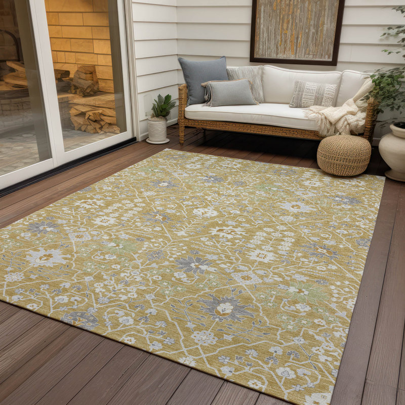 Tapis intérieur / extérieur doré Elara , 5 pi x 7 pi 6 po