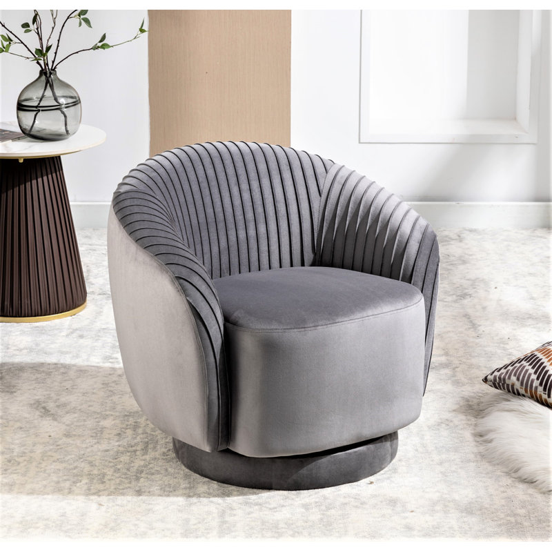Milvo Velvet Swivel Barrel Chair, Gray Velvet