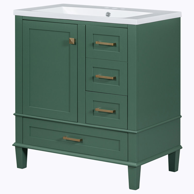 Pantilimon 30'' Single Bathroom Vanity with Ceramic Top, Green