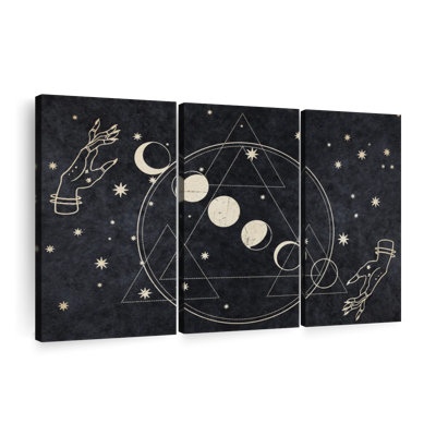 «New Age Bohemian Moon Cycle on Canvas», reproduction de 3 pièces