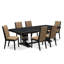 L'ensemble de table de cuisine 7 pièces comprend une table de salle à manger rectangulaire et 6 chaises de cuisine en tissu de lin sable clair avec pieds noirs - finition sable-1852862790-1873149329-1873149334