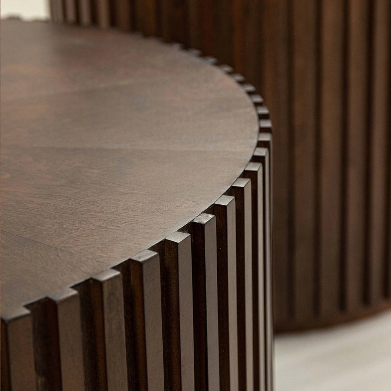 Silva 31.5'' Drum Coffee Table, Fully-Assembled, Dark Walnut