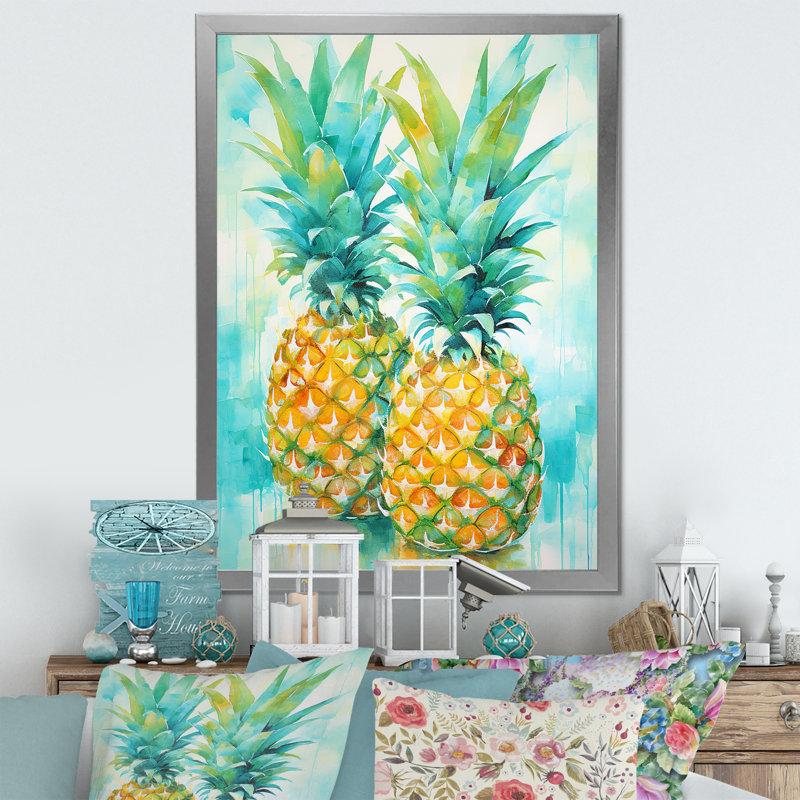«Exotic Pineapple Oasis III», reproduction sur toile, Cadre photo argenté, H 44 po x l 34 po x P 1,5 po