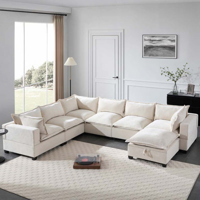118'' Modular Sectional Sofa with Movable Storage Ottoman,7 Seat U Shaped Couch,Wide Seat & Free Combination