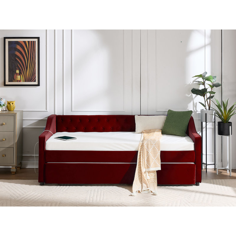 Velvet Daybed With Trundle, Red