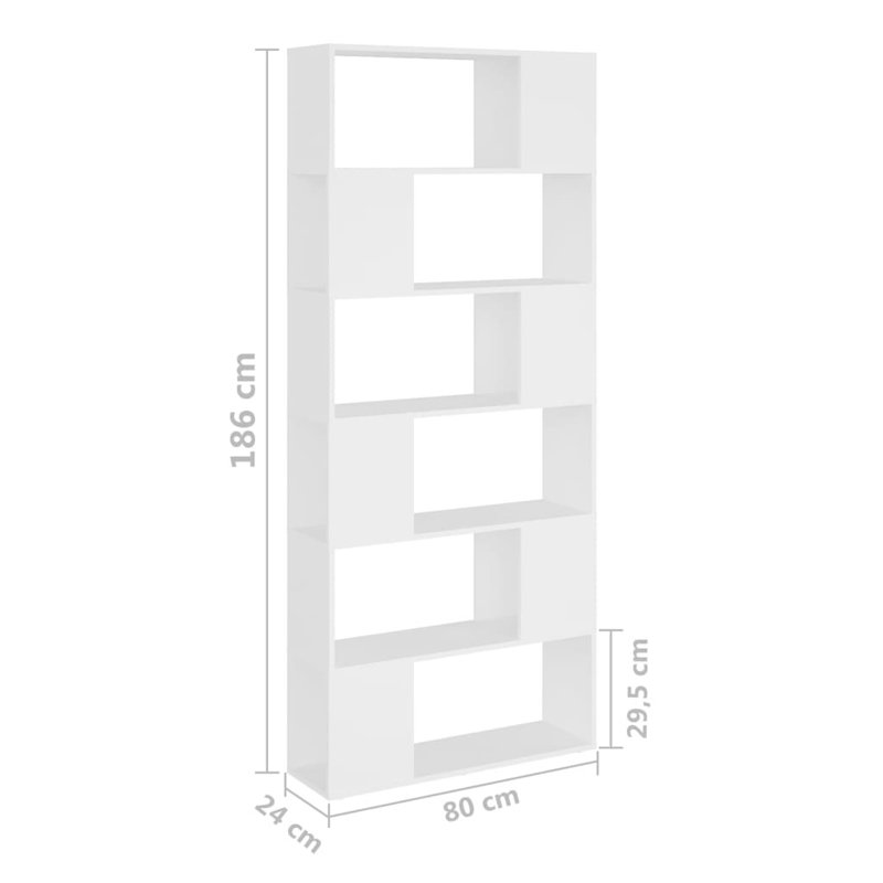 Paravent vidaXL en bois d'ingénierie moyen, Blanc, (6 tablettes) H 73,2 po x l 31,4 po x P 9,4 po