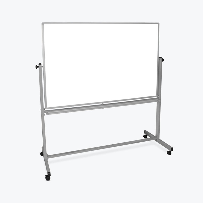 Silver and White Mobile Reversible Magnetic Whiteboard with Aluminum Frame