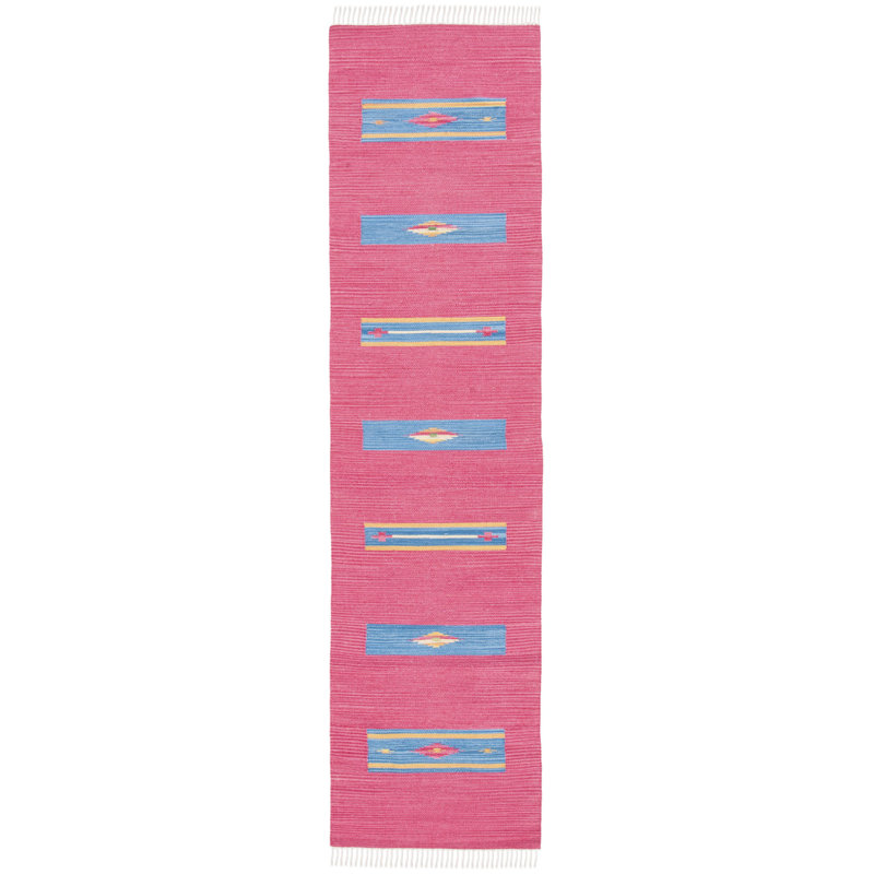 Danely Handmade Flatweave Cotton Pink/Blue/Yellow Area Rug, Runner 2'3" x 9'
