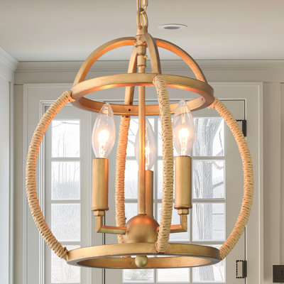 Vintage Gold Rattan Cage Pendant Lamp 3 Lights