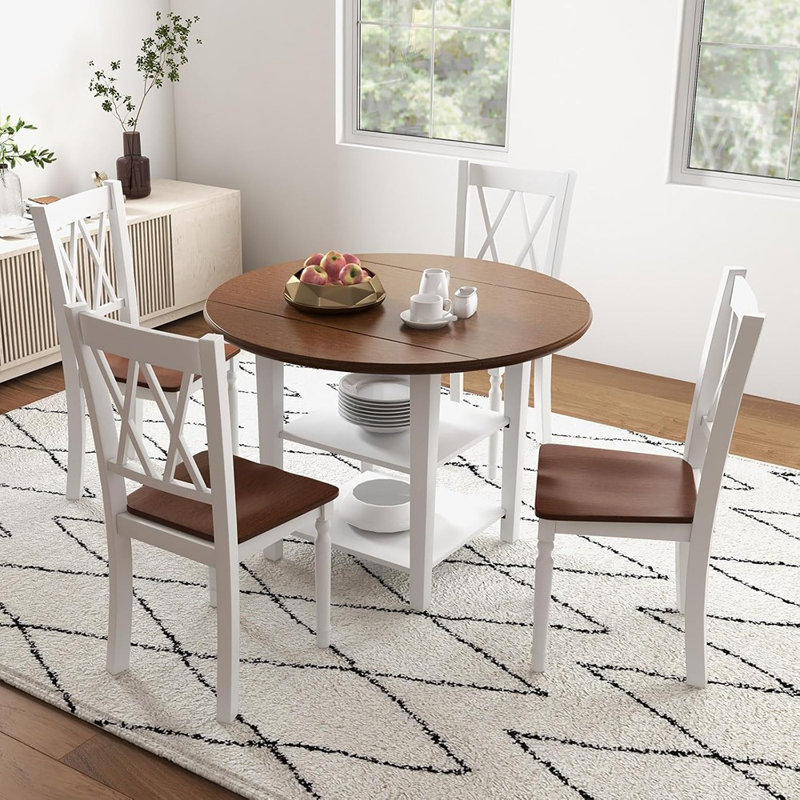 Ensemble de 4 chaises de salle à manger en bois blanc avec siège en bois d'hévéa et pieds en bois d'acacia