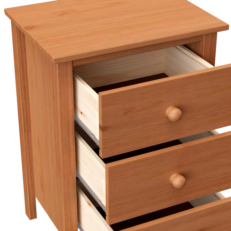 Creath Solid Pine Extra-Tall Nightstand with 3 Deep Drawers for Ample Storage by, Honey