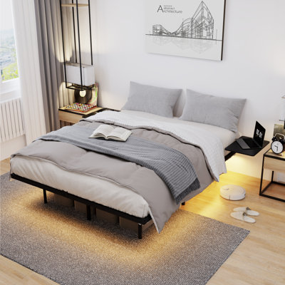 Queen Size Bed Frame , Heavy Duty Metal Bed Frame, Quick & Easy Assembly, LED Light, No Noise, Black