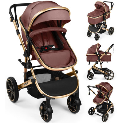 Convertible Baby Stroller for Travel, Folding High Landscape Infant Carriage,Brown