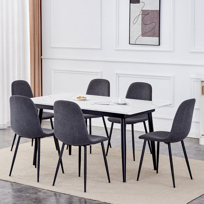 Modern 59"-75" Kitchen Table Set with Sturdy Metal Frame,Perfect for Home Kitchen,Space Saving, Black, 7