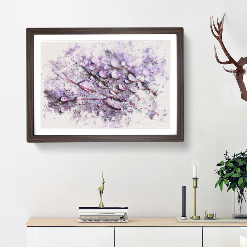 Dewdrops Upon A Lilac Leaf - Single Picture Frame Painting on MDF, 62cm H x 87cm W x 2cm D, Walnut Framed