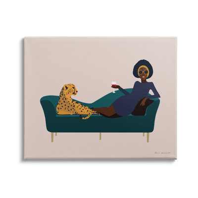 Art moderne sur plaque de verre à vin féminin avec guépard, art moderne par Omar Escalante