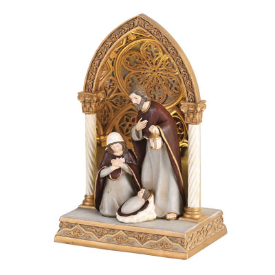 Nativity Lighted Holy Family Gold 9.5H
