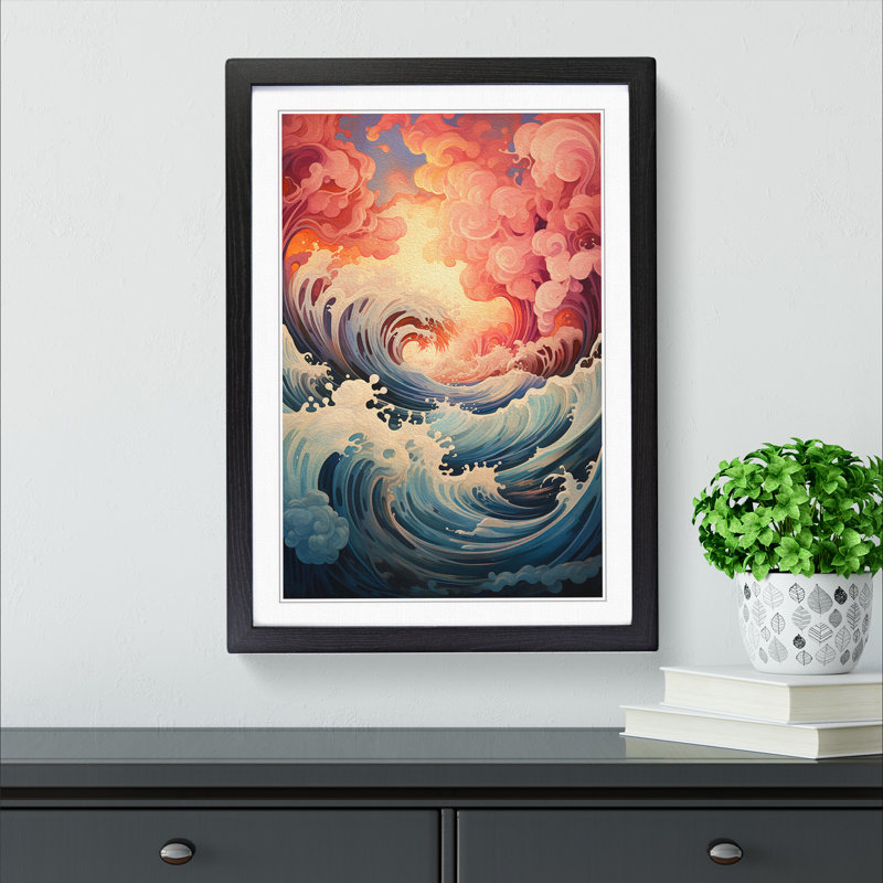 Wave Modern Baroque - Single Picture Frame Print on Wood, Black Framed, 64cm H x 46cm W