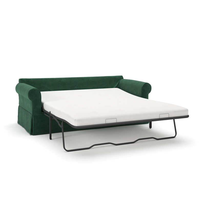 Amari 84" Rolled Arm Slipcovered Sleeper Sofa with Reversible Cushions, Bella Hunter Performance Velvet