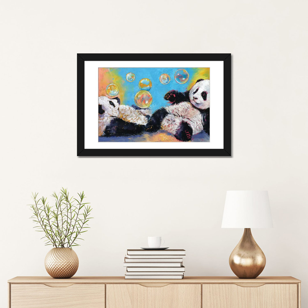" Panda Bubbles " by Michael Creese Painting Print East Urban Home Mat 