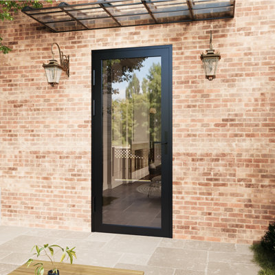 Black Single Swing Patio Door With Tempered Glass