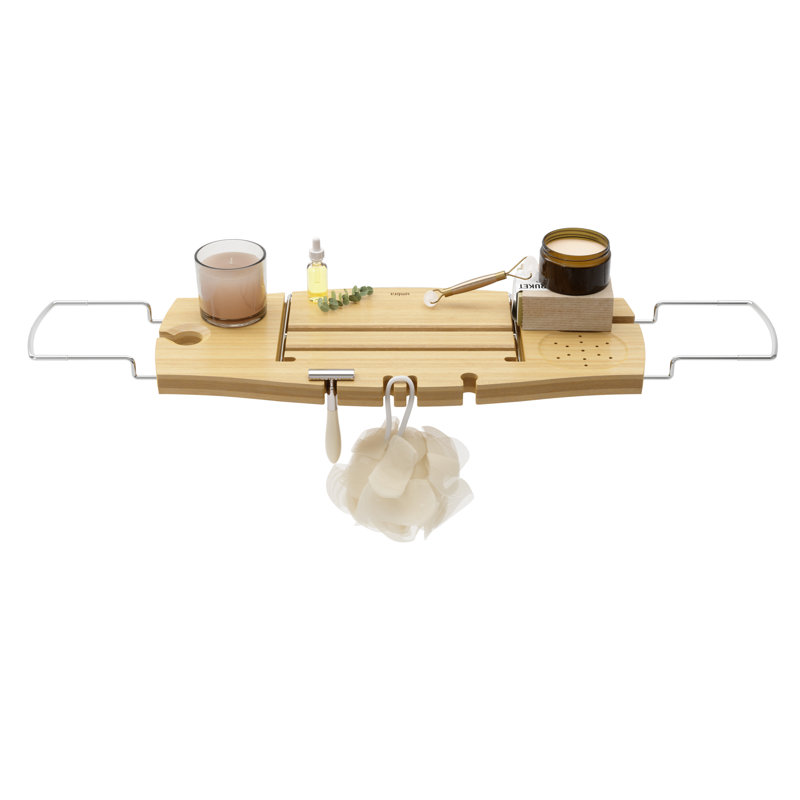 Luxury Bamboo Freestanding Bathtub Caddy with Wine Glass Holder