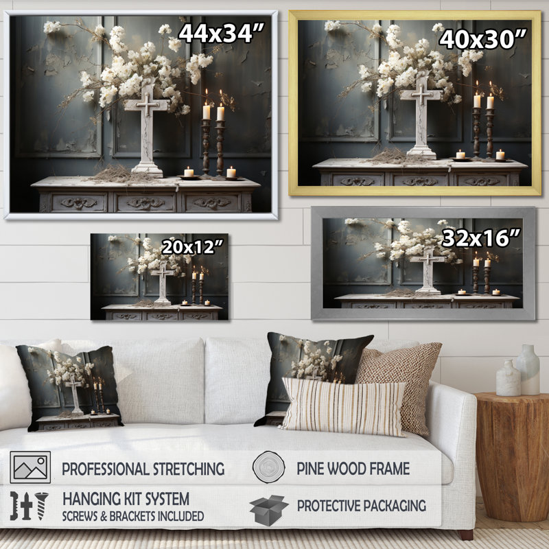 " Religious Cross Transcendent Silence ", Gold Single Picture Framed, 34" H x 44" W x 1.5" D